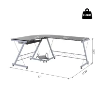 HOMCOM 67” Wood Steel Metal L Shaped Corner Computer Desk - Black(m-3)