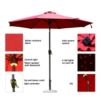 Outsunny 9’ Solar LED Market Patio Umbrella with Bluetooth Speaker – Wine Red(m-5)