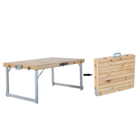 Outsunny 41" Height Adjustable Small Portable Wooden Folding Suitcase Picnic Table with Four Seats(m-6)