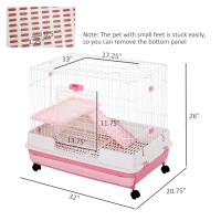 PawHut 32" Indoor Rabbit Enclosure Small Animal House Habitat with Wheels - Pink(m-3)