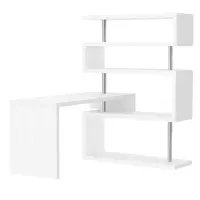 HomCom Rotating Home Office Corner Desk and Storage Shelf Combo - Wood Grain White(m-1)