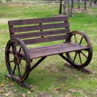 Outsunny Rustic Wooden Outdoor Garden Chair Patio Wagon Wheel Bench Seat(m-1)
