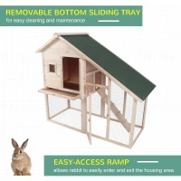 PawHut 55" Wood Double Rabbit Hutch Backyard Cage Small Animal House with Ramp and Outdoor Run(m-5)