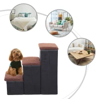 PawHut 3 Step Foldable Pet Stairs for Small Dogs  Suede Fleece  16” L x 20” H - Black(m-6)