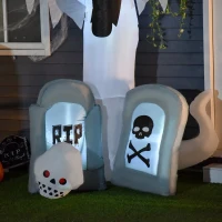 HOMCOM 6ft Tall Halloween Inflatable White Ghost With Double Tombstone Light Up Yard Decoration with LED Light and Fan(m-7)