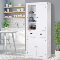 HOMCOM 5ft Tall Wood Kitchen Storage Cabinet with Adjustable Shelves, 2 Wood Pantries, Drawer and Sturdy Design - White(m-2)