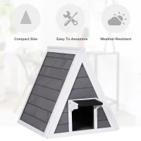 PawHut 21" Solid Wood Cat Condo - Natural Water Proof Outdoor Pet Shelter Small House - Grey(m-6)