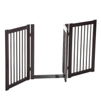 PawHut 31" x 61" 3 Panel Freestanding Wooden Expandable Pet Gate with Door(m-8)
