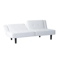 HomCom 73" Convertible PU Leather Sofa Futon - White(m-6)