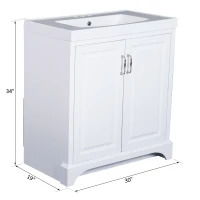 Kleankin 34” Modern Resin Single Resin Sink Bathroom Vanity Set - White(m-3)