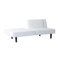 HomCom 73" Convertible PU Leather Sofa Futon - White(m-4)