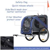 Aosom Outdoor Folding Pet Dog Bicycle Trailer and Stroller Jogger Cart - Blue and Grey(m-4)