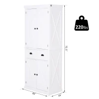 HOMCOM 5ft Tall Wood Kitchen Storage Cabinet with Adjustable Shelves, 2 Wood Pantries, Drawer and Sturdy Design - White(m-3)