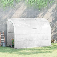 Outsunny 10' x 5' x 7' Outdoor Walk-In Greenhouse, Plant Nursery with Zippered Doors, PE Cover and 3 Wire Shelves, White(m-2)