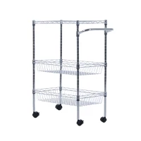 HomCom 24" Portable Rolling Trolley Kitchen Cart with Wire Basket(m-1)