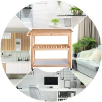 HomCom Kitchen Rolling Island Cart Trolley Cart Storage Rack Shelves w/ 2 Drawers - Pine Wood(m-5)