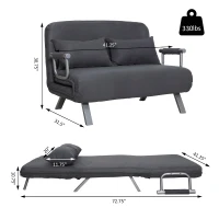 HomCom Twin Size Convertible Sleeper Bed Lounger Chair Faux Suede Microfiber Slip Cover - Gray(m-3)