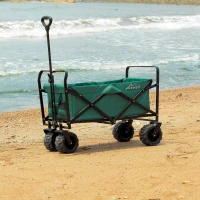 Aosom Utility Folding Wagon Big Wheels Collapsible Outdoor Garden Cart with Steel Structure for Shopping, Fishing, Camping, Beach - Green(m-4)