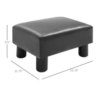 HomCom Portable Faux Leather Cushioned Footrest Stool Ottoman Table Lounge Seat Stepper - Black(m-3)