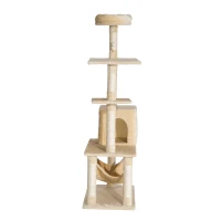 Pawhut 60” Multi-Scratcher Scratching Post Cat Tree – Beige(m-5)