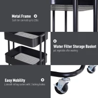 HOMCOM 4-Tier Rolling Metal Kitchen Utility Cart Trolley with Storage - Black(m-5)