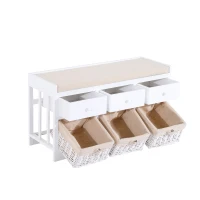 HomCom 39” Rustic Wooden 3 Drawer 3 Basket Storage Bench With Padded Seat  - White/Beige(m-2)