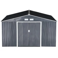 Outsunny 11.15"W x 12.5"D Metal Outdoor Utility Storage Tool Shed Kit Backyard Garden  - Grey(m-8)