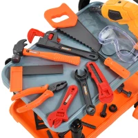 HOMCOM 32pc Kids Tool Set Pretend Play Construction with Rolling Cart Orange/Grey(m-5)