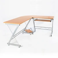 HomCom 67" Wood Corner L-Shaped Computer Desk with Keyboard Tray - Natural Brown(m-4)
