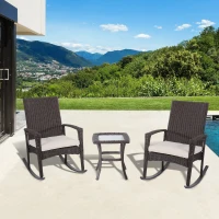 Outsunny 3 Piece Outdoor Rocking Chair and Tea Table Set - Coffee Brown/Beige(m-3)