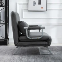 HomCom Twin Size Convertible Sleeper Bed Lounger Chair Faux Suede Microfiber Slip Cover - Gray(m-13)