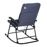 Outsunny 3 Piece Outdoor Patio Set with Glass Coffee Table & 2 Folding Padded Rocking Chairs, Navy Blue(m-9)
