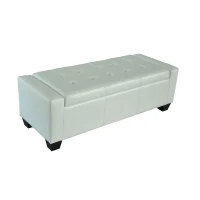 HomCom 51" Large Bedroom Closet Entryway Unique Ottoman Storage Bench PU Leather Plush - White(m-2)