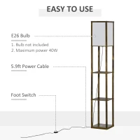 HOMCOM 3-Tier Floor Lamp, Standing Reading Light with Storage Shelves for Living Room, Bedroom, or Dining Room, Rustic Brown(m-5)