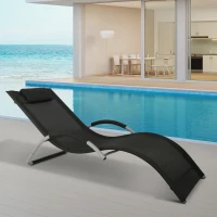 Outsunny Aluminum Mesh Fabric Outdoor Chaise Sun Bathing Lounge Chair - Black(m-2)