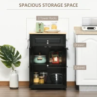 HOMCOM Rolling Kitchen Island Cart, Portable Serving Trolley Table with Drawer, Adjustable Shelf and 2 Towel Racks, Black(m-4)