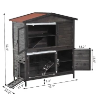 PawHut 47" 2-Story Raised Stacked Wooden Outdoor Rabbit Hutch Small Animal Cage with Pull-Out Trays(m-7)