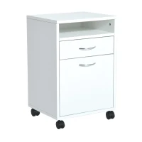 HOMCOM Modern Rolling File Cabinet with Storage Shelves and Drawer, Home Office Document Organizer, White(m-1)