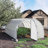 Outsunny 19' x 10' x 6' Large Walk-in Tunnel Greenhouse Garden Plant House, White(m-2)