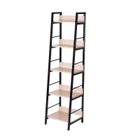 HomCom 5-Shelf Modern Ladder Bookcase - Golden Oak/Black(m-1)