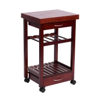 HomCom 19" Wooden Rolling Kitchen Organizer Cart Trolley With Storage Wine Rack(m-1)