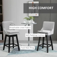 HOMCOM 28.5" Set of 2 Swivel Bar Height Bar Stools, Armless Upholstered Barstools Chairs with Soft Padding Cushion and Wood Legs, Light Gray(m-5)