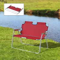 Outsunny 2-Person Folding Aluminum Love Seat Camping Chair - Red(m-3)