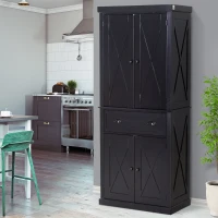 HOMCOM 5ft Tall Wood Kitchen Storage Cabinet with Adjustable Shelves, 2 Wood Pantries, Drawer and Sturdy Design - Black(m-2)