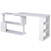 HomCom 360° Rotating Home Office Corner Desk and Storage Shelf Combo L-Shaped Table Workstation - White(m-11)