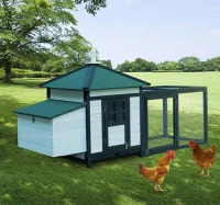 PawHut 77" Premium Wooden Backyard Chicken Coop With Run And Nesting Box - Green / White(m-3)