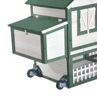 Open Box PawHut 76" Portable Slanted Wooden Chicken Coop Kit With Wheels, Covered Run And Nesting Box (m-8)