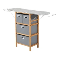 HomCom Collapsible Drop Leaf Ironing Board with Storage Boxes - Grey Stripes(m-3)