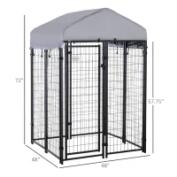 PawHut Outdoor Dog Kennel Run House Crate Cage Enclosure Anti-Sun Roof Patio Pet Shelter - Gray and Black(m-3)