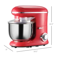 HOMCOM Stand Mixer with 6+1P Speed, 600W Tilt Head Kitchen Electric Mixer with 6 Qt Stainless Steel Mixing Bowl, Beater, Dough Hook and Splash Guard for Baking Bread, Cakes, and Cookies, Red(m-3)